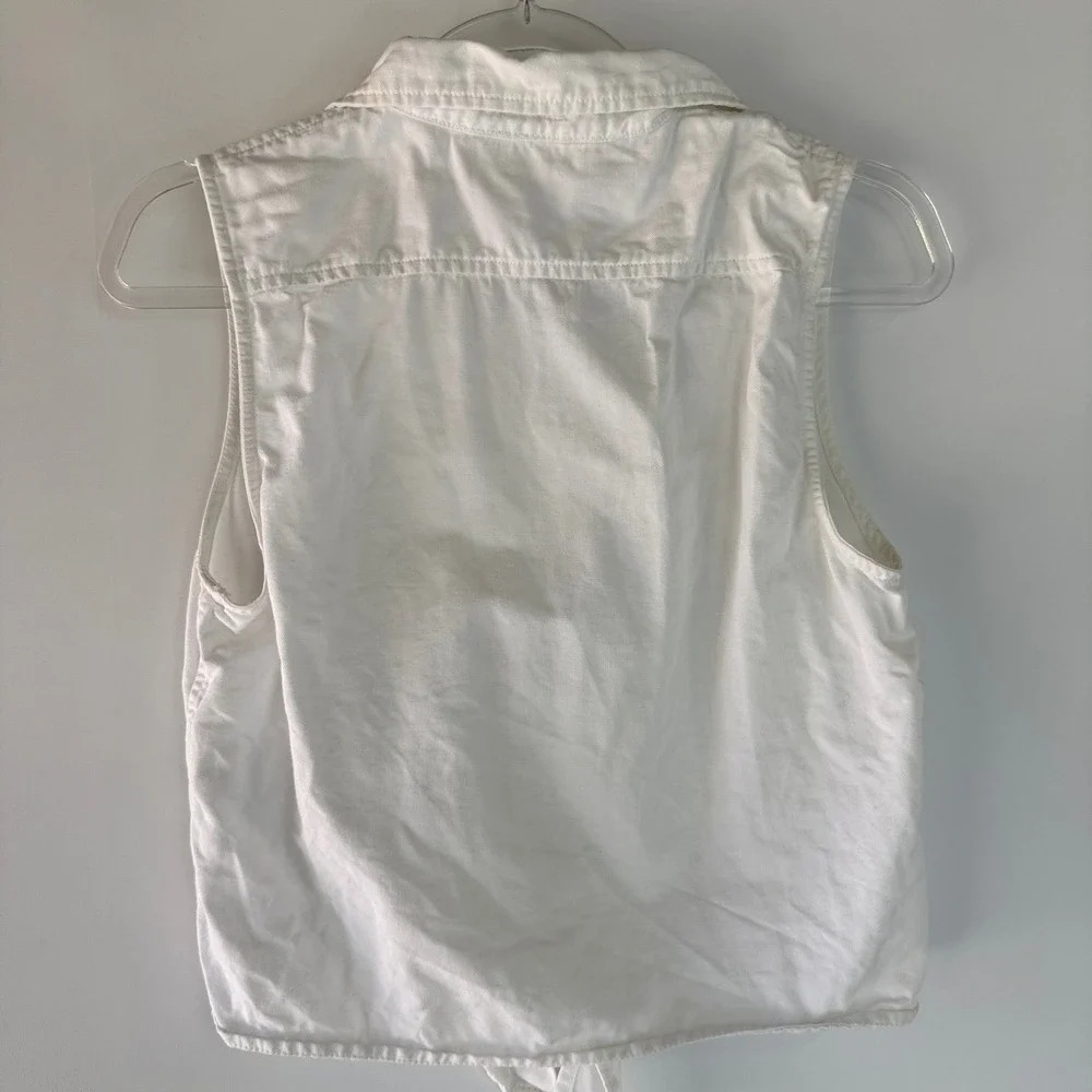 MOTHER Sleeveless Foxy Knot Shirt Womens Size S White Cotton Linen Tie Front Top - Picture 5 of 13